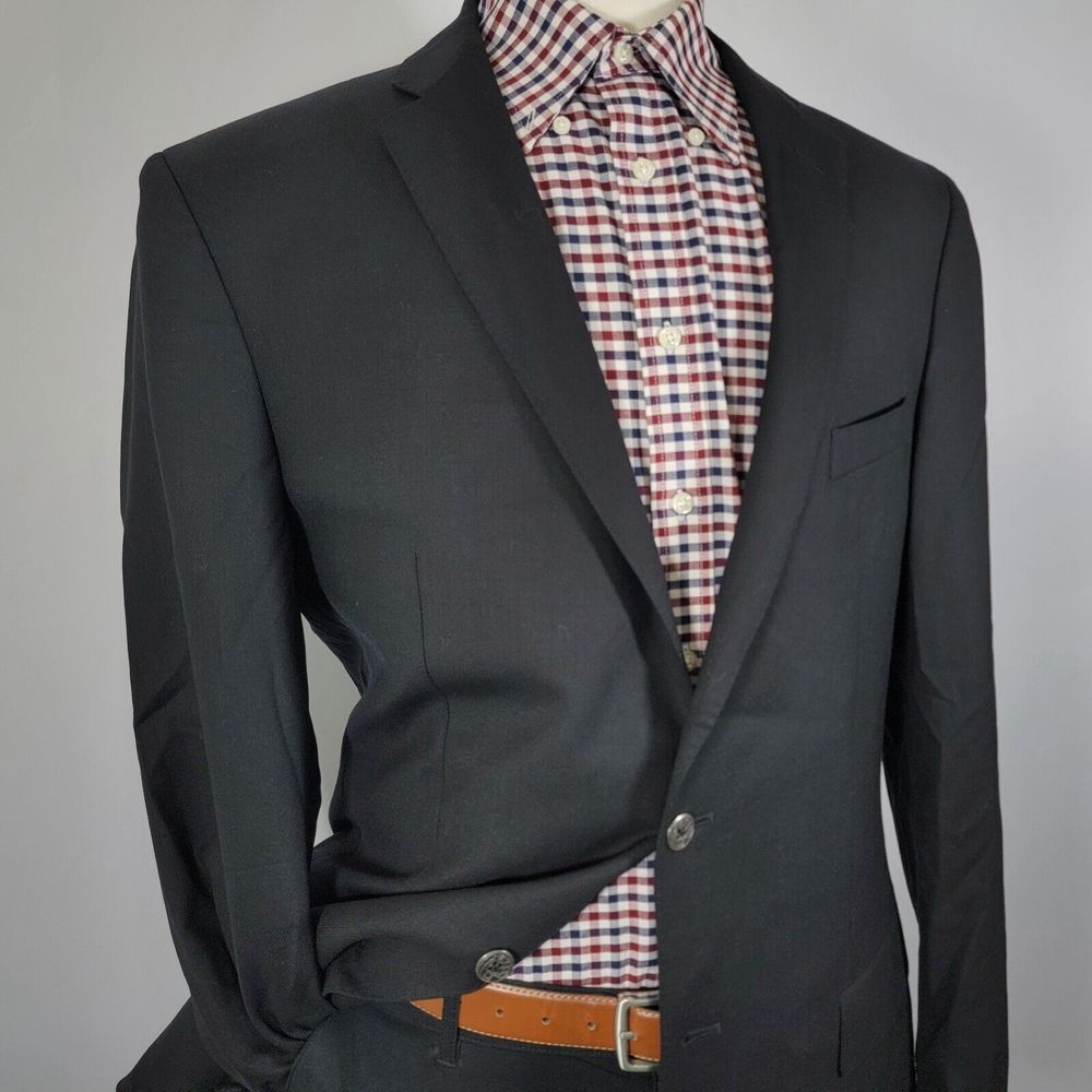 Joseph Abboud Mens Sport Coat Blazer Two Button Black Twill Super 120s Wool 44XL - Picture 8 of 16